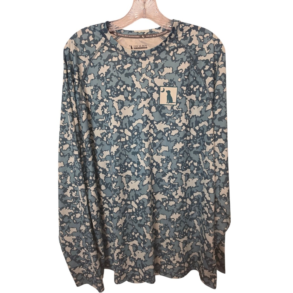 Local Boy Outfitters XL Blue Marsh Camo Performance Long Sleeve Fishing Shirt